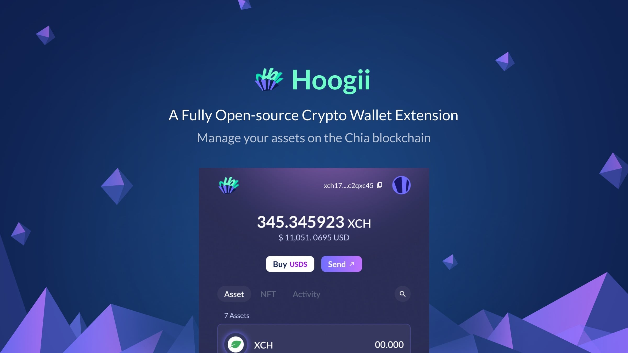 Hoogii Wallet landing page — a fully open-source Chia crypto wallet extension